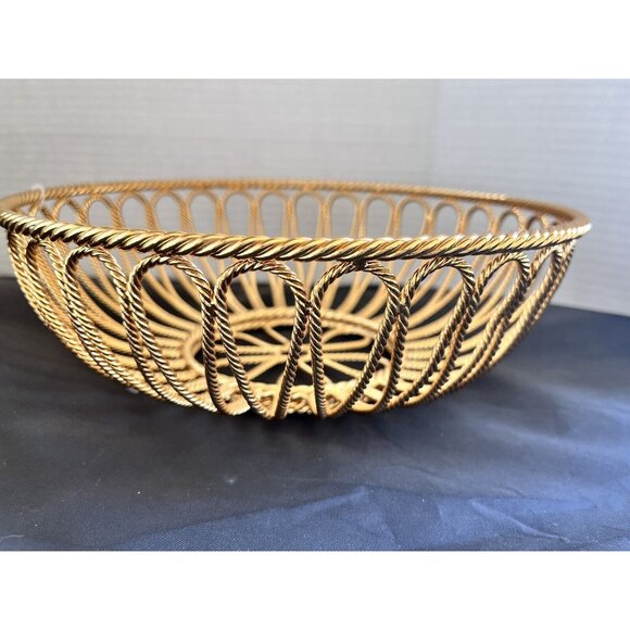 Metal Wire Round Bread Basket Twisted Gold Tone Heavy New 9-1/2" Decor Bowl - Picture 2 of 8